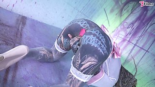 Glasses wearing tattooed chick enjoys the tattooed pecker hardcore dp and facial cumshot