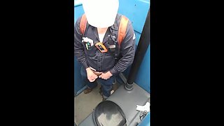 Bearded Hunk Strokes Cock Outdoors in a Porty Potty