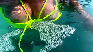 Artemisia Love flashing her juicy big tits underwater for you wearing a sexy bikini