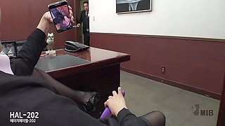 Secretary Caught Masturbating While Her Boss Is Behind The Door