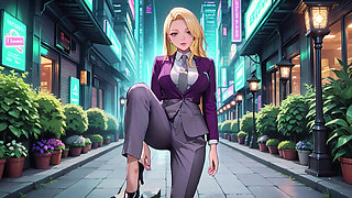 Blonde Boss in Purple Suit! Office Train Private Moments. She's Multitasking with Files While Secretly Adjusting Her Skirt...