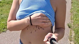 Flashing of Tits While Walking