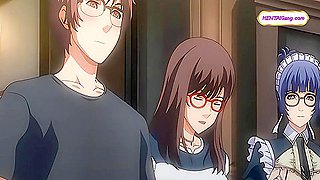 Busty nerd queen rides glasses boyfriend rough as maid hosts creamy mansion gangbang
