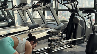 Yoga in a Gym with Boobs Flashing