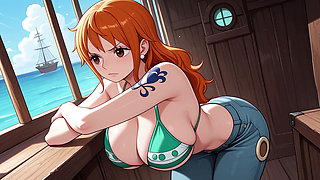 Nami Fucks the Crewmate of Her Ship and Receives a Anal Creampie! One Piece Uncensored POV Hentai