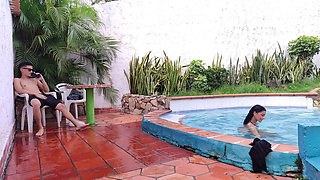 I Fuck My Latina Stepmom in the Bathroom of My House After Fucking Together in the Pool Real Amateur Sex