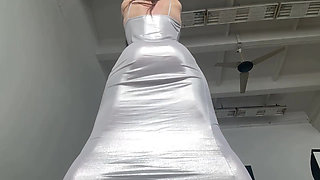 flexible girl yoga time transparent dress