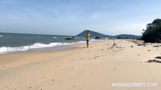 Gorgeous outdoor pissing with a long-legged redhead Sakura Hell