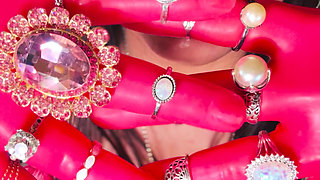 All In Pink! The Fabulous Smoker Tina Snua Wears Pink Latex Gloves & Rings & Smokes A cigarette For You