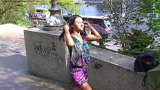 Brunette Flashing Her Titties And Pussy Outdoors In Public