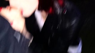 First time public sloppy blowjob, deepthroat, swallows cum