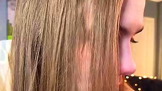 Close up with teen blonde sex doll rubbing her cunt