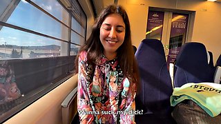Russian Brunette Katty West Lures Stranger Onboard Train For Risky Public Blowjob And Brutal Pussy Pounding