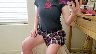 Wild doll gets naughty while reading Harry Potter with a pink rabbit vibrator