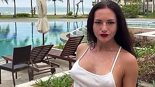 Milking & Getting Messy in See-through Bodysuit Outdoor