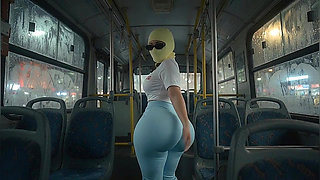 Petite Big Ass Girl Twerking in Light Blue Leggings on the Bus