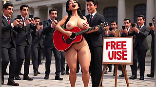 Naked Playing Guitar, Free Use, Uncensored Hentai Animation, 3D Cartoon, Braids