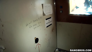 Bangbros - Horny Tori Lane Rubs Her Tits and Pussy Before Sucking Hard Cocks at the Glory Hole
