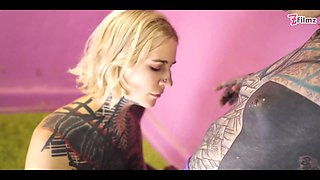 Alt woman strap-on lezzie fucking tattooed wild joy