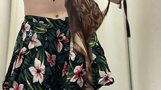 Striptease in a Shop as I Get Naked to Try on Dresses and a Bikini Top