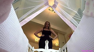 Slutty amateur blonde smoking and jerking dick
