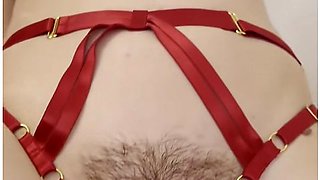 I Rub And Fuck My Pussy In Cowgirl With A First Uncontrolled Cumshot - In Red Harness Lingerie