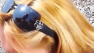 Blonde mature Louise du Lac gets fucked in the ass by boy on the beach
