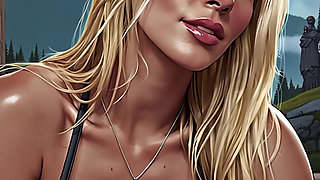 Animated Big Tit Blond in Bra and Panties Outdoors by the Mountainside ASMR