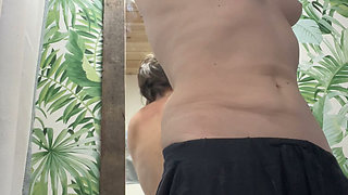 Wrestling myself! Uniquely sexy Rachel Wriggler strips naked in a public changing room for a boob bouncing & ass wiggling time!