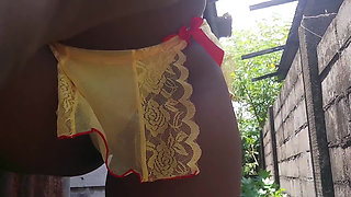 Teasing Rubbing My Pussy Pissing in Sexy Yellow Underwear
