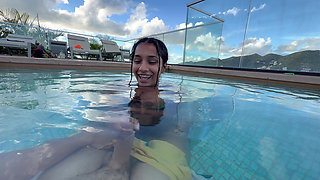 Busty India Gives an Amazing Blowjob in the Hotel Pool to Everyone's Glass- Yasmina Khan