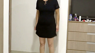 Beautiful stepmother dresses and undresses, my hard cock wants to fuck her and she knows it.