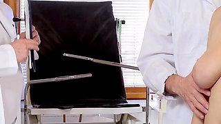 Big busty muslim teen girl Zeynep Rossa gets anal temperature measured by 2 old doctors