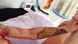 Tattoo skinny lesbian stepsister teens Alex and Natalie in masturbation