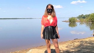 Walking without panties near the river