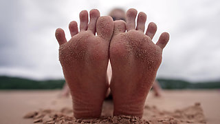 Worship My Feet on Public Beach and Get My Permission to Cum