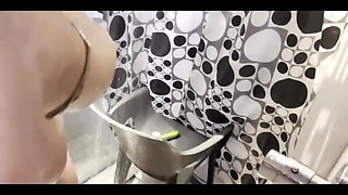 Filling My Pregnant Holes in the Shower Using a Coca Cola Can and a Cucumber