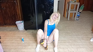 Hot Blonde 18 Year Old Babe Fucking Rc Car with Dildo