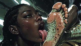 Ebony Slave Girl Licking & Worshipping Alien Feet - Extreme Pleasure