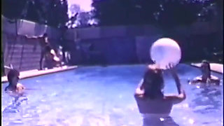 Outdoor interracial orgy fuck by the swimming pool