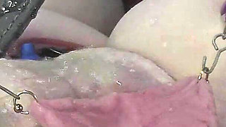 6 Views of Pissing Pumped Spread Pierced Pussy in Close up