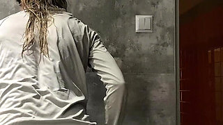 Posing in the Gym Locker Room After a Workout. Sexy Slow Hair Drying.