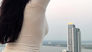 Outdoor Pussy Flashing, Pee in the Glass, Spit, Ahegao, Fake Cum on My Tits & Body