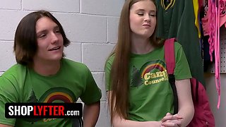 Camp counselor gets caught shoplifting and has to screw her way out of trouble