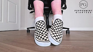 Sneaky Office Foot Tease in Checkerboard Vans - Toe-only Strip & Intense Barefoot Play POV