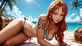 Nami Fucked Hard by Luffy and Zoro - Threesome on the Beach One Piece Uncensored Hentai