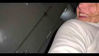 Wife Creampied Then Fucks Husband in Public Restroom