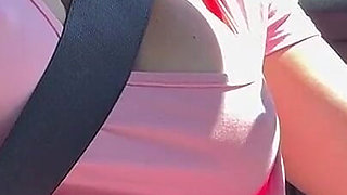 Artemisia Love Big Tits Walking Outdoor and Flashing Her Juicy Nipples in the Car