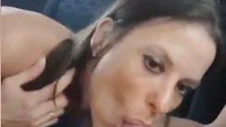 Exhib in car, she sucks a voyeur: Blowjob, Amateur  Blonde Porn