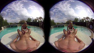 Dive into Poolside Passion with Gina's Blonde Handjob Magic